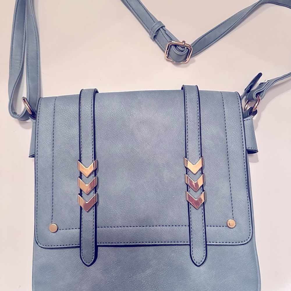 Modern Minimalist Crossbody Blue Grey Purse Edgy Professional Monochrome NWOT